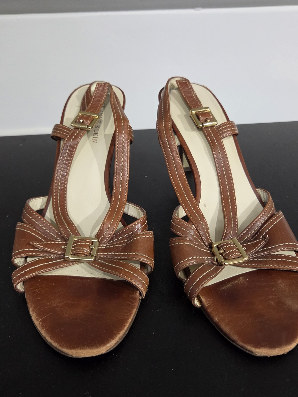 Anne Klein iFlex Women's Brown Leather Strappy Heeled Sandals Size 8.5